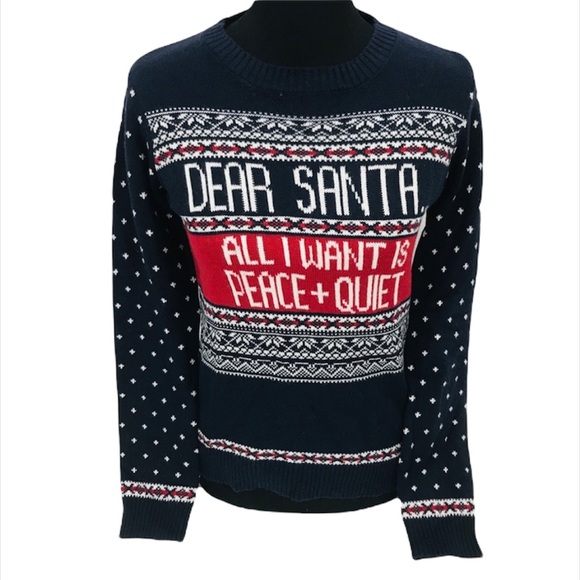 Jingles & Joy Dear Santa...All I Want Is Peace and Quiet Sweater, Navy, Large - Picture 1 of 6